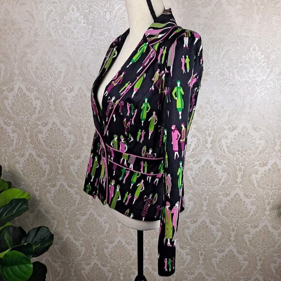 Russell Kemp Size 10 Blazer Ladies of the 1920's Print Black Green Pink 1 Button - Picture 4 of 11